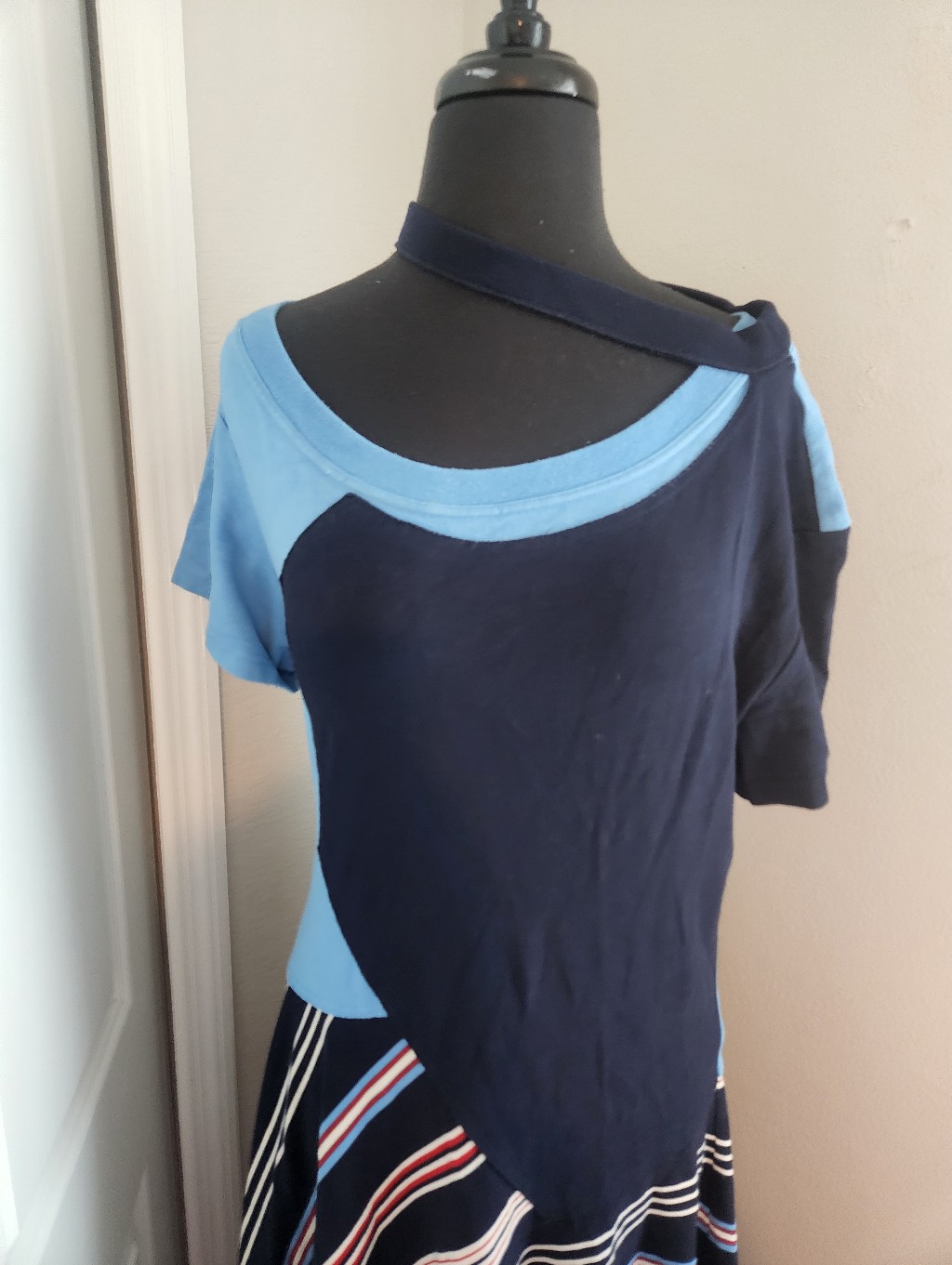 Monse Navy And Light Blue Asymmetrical Striped Handkerchief Dress — image 4 of 8